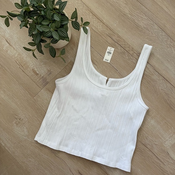 Aerie Notch Neck Cropped Tank Top White - Picture 3 of 7